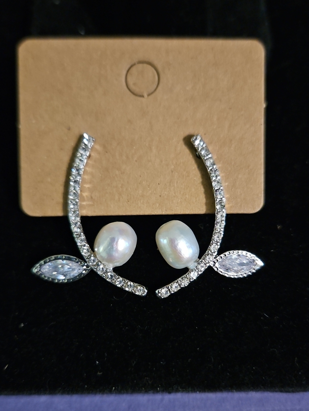 Elegant Pearl & Crystal Vine Earrings - Silver Tone